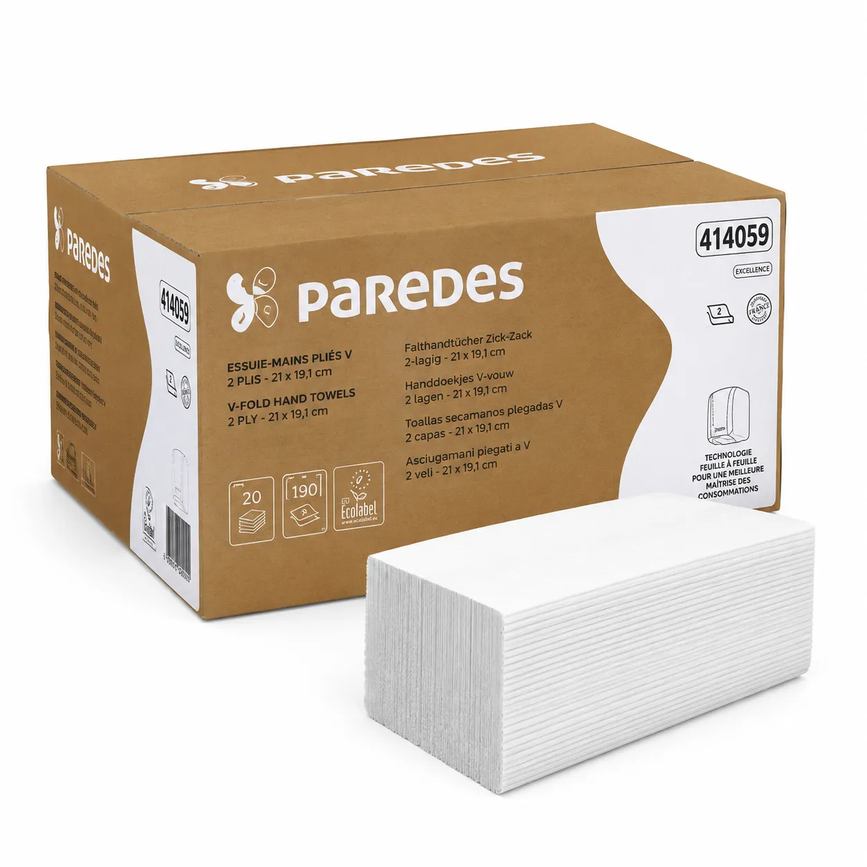 Paredes Essuie-mains plié V blanc 21 x 19,1 cm Ecolabel 20 packets